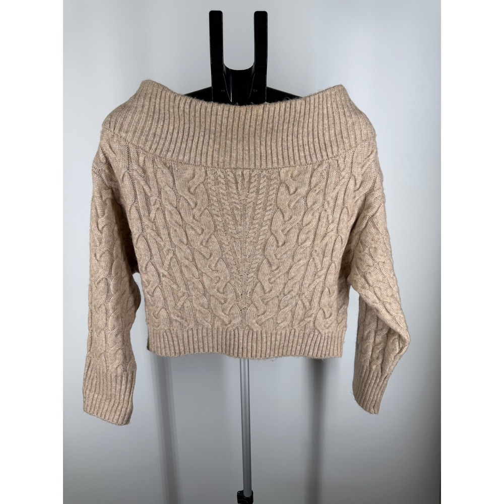 Express Conscious Edit Tan Cable Knit Off Shoulder Cropped Sweater Womens M